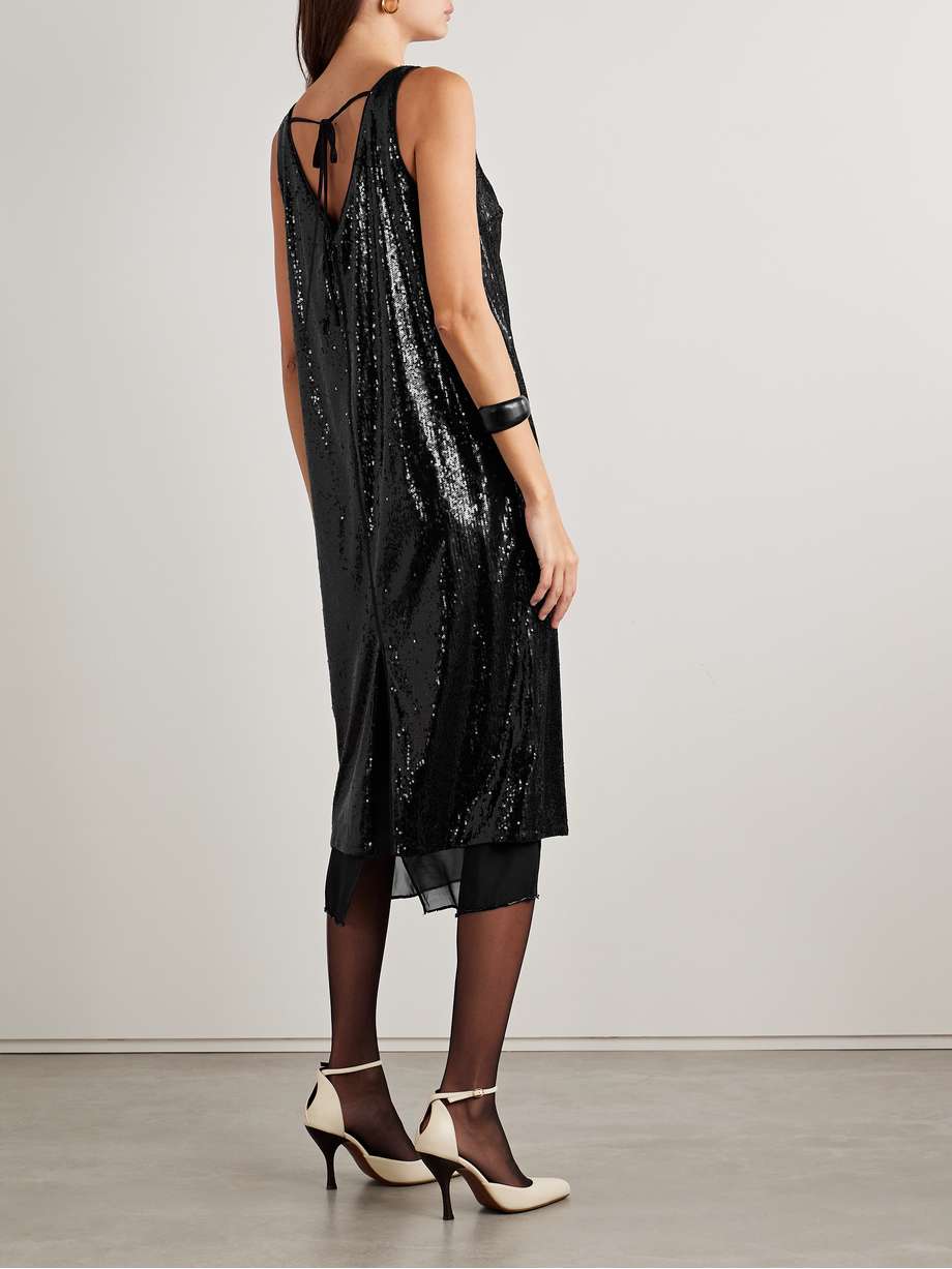 bead-embellished sequined jersey midi dress