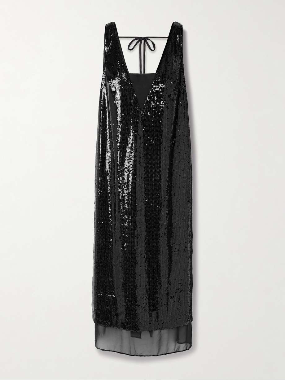 bead-embellished sequined jersey midi dress