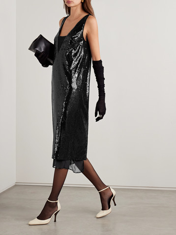 La Ligne Bead-embellished sequined jersey midi dress