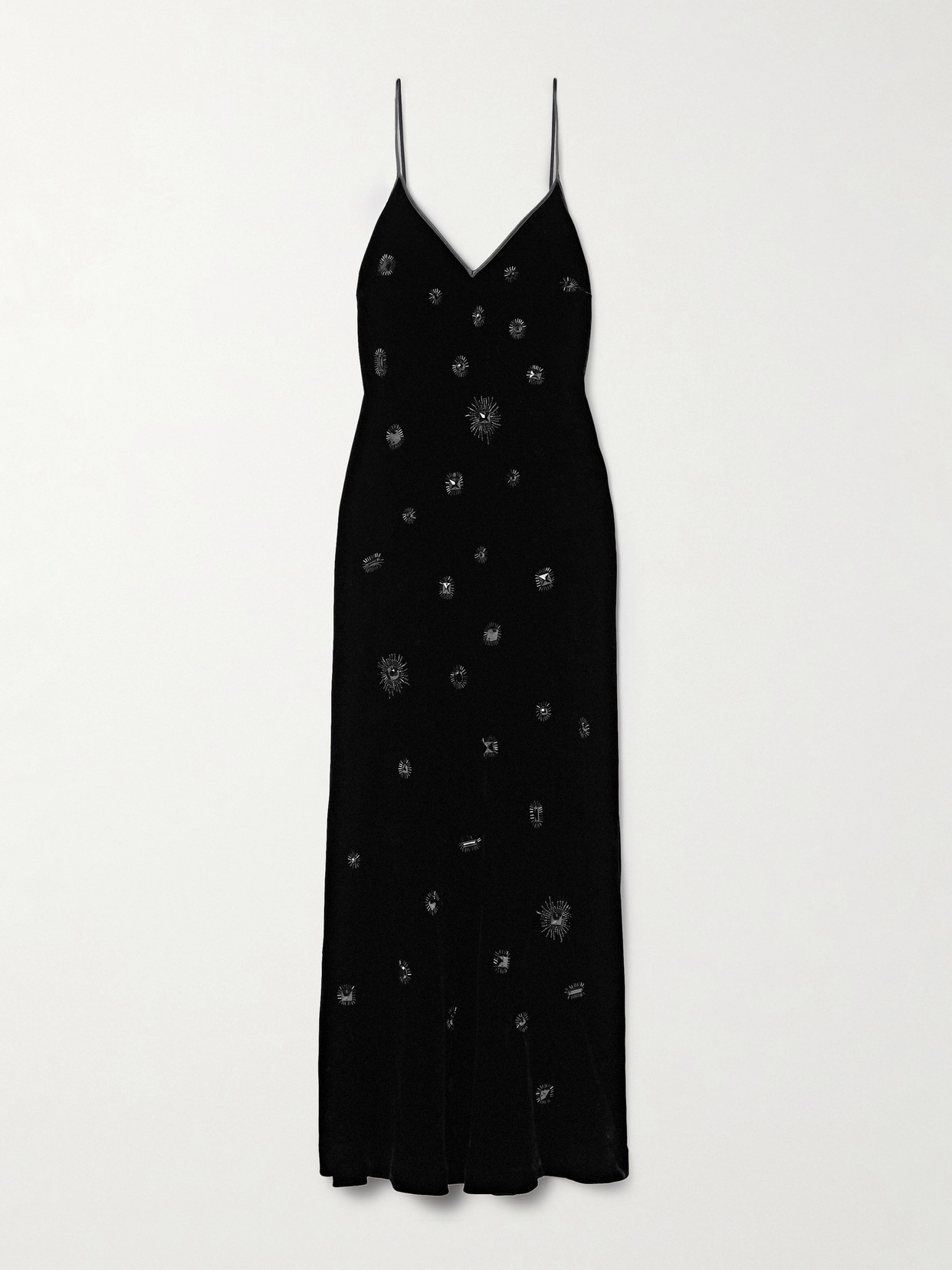 Shop La Ligne Embellished Silk-satin Trimmed Velvet Midi Dress In Black