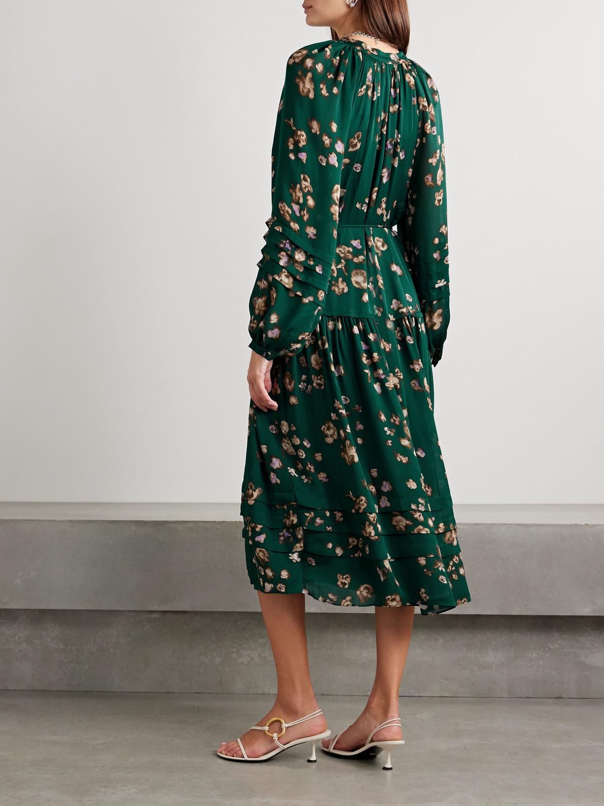 La Ligne Belted Floral-print Silk Crepe De Chine Midi Dress In Green