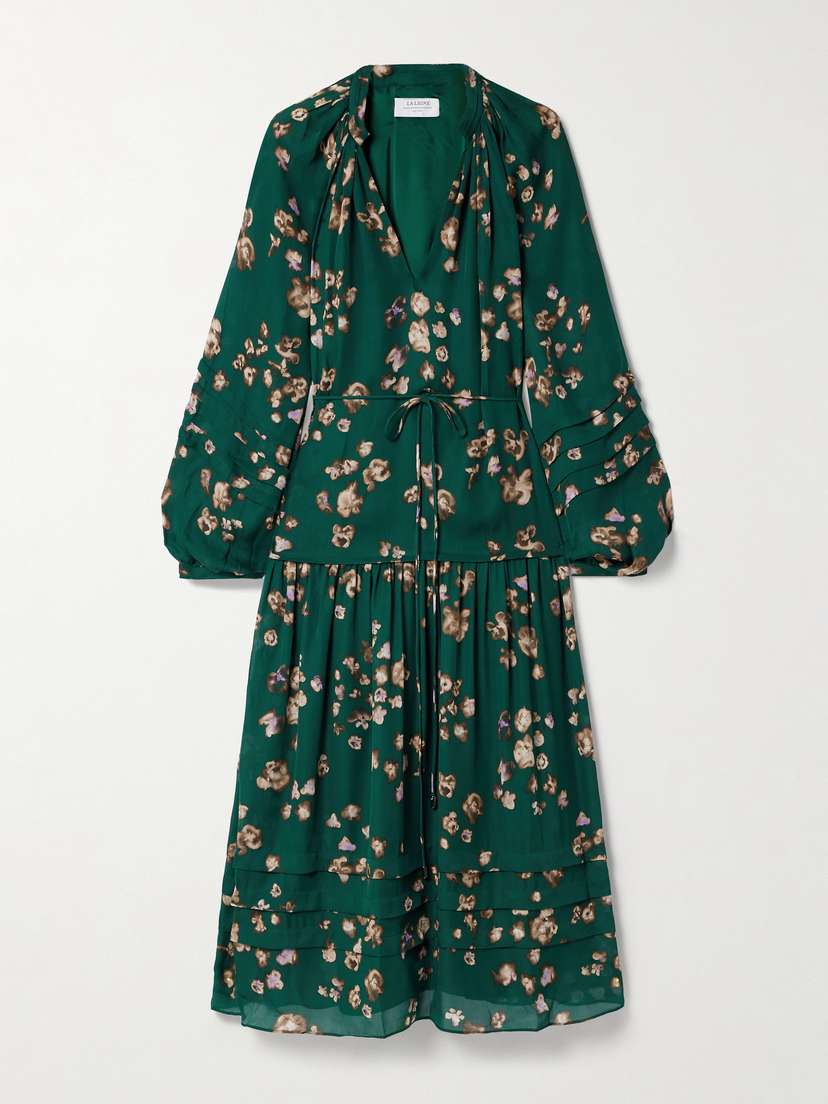 La Ligne Belted Floral-print Silk Crepe De Chine Midi Dress