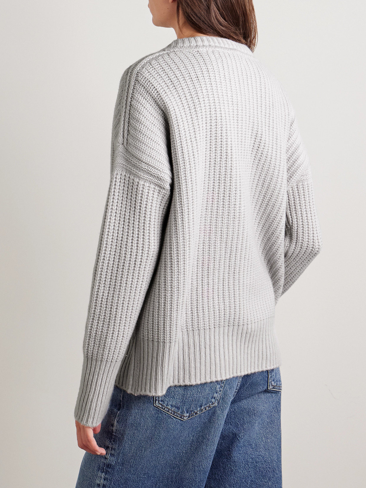 La Ligne Toujours Ribbed Cashmere Henley Sweater In Gray