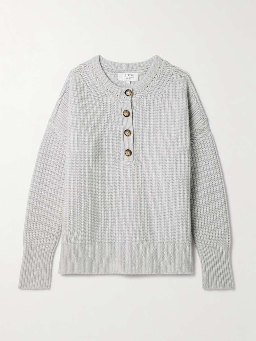 La Ligne Toujours Ribbed Cashmere Henley Sweater