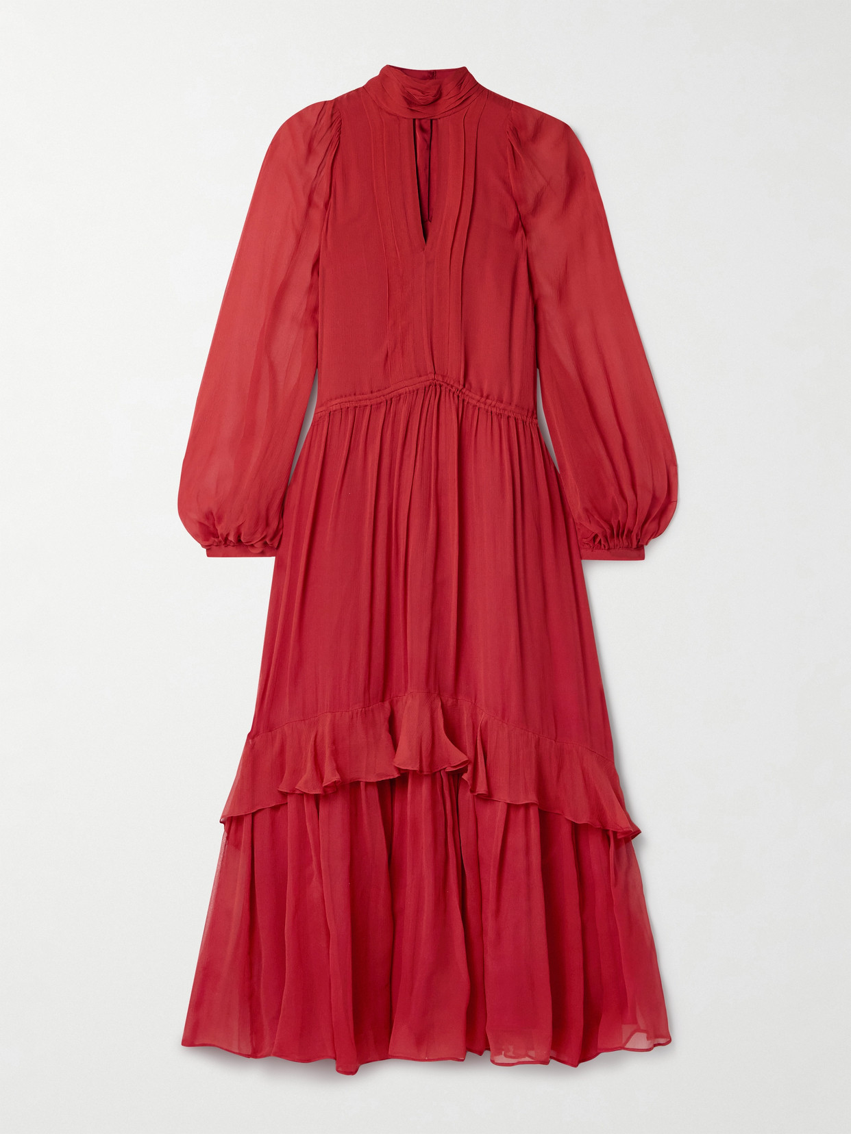 La Ligne Cutout Gathered Silk-crepon Midi Dress In Red