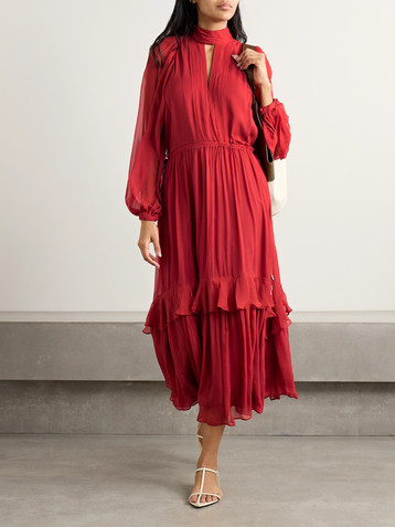 La Ligne Cutout gathered silk-crepon midi dress