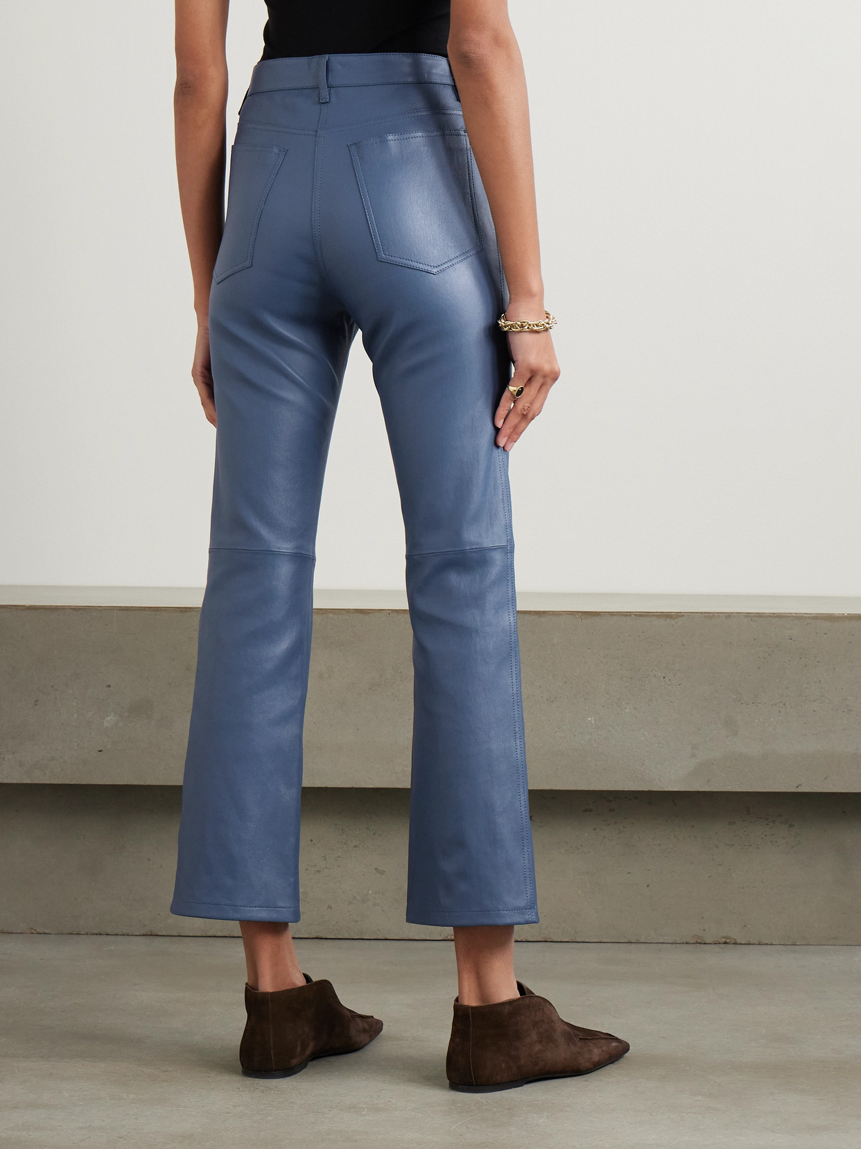 Joseph Duke Cropped Leather Straight-leg Pants In Blue