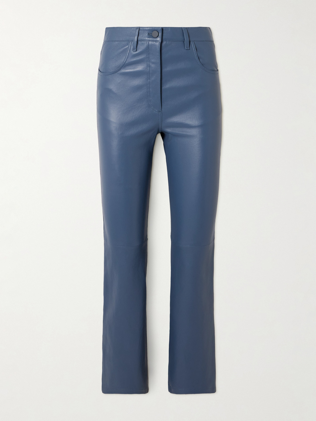 Joseph Duke Cropped Leather Straight-leg Pants In Blue