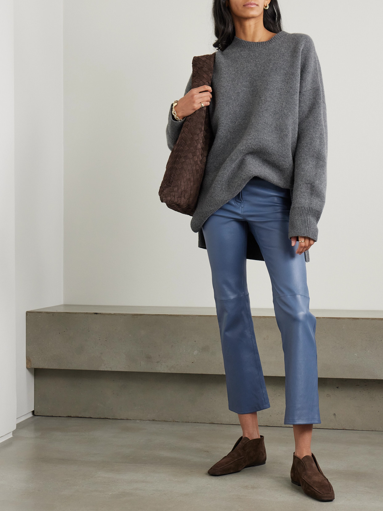 Joseph Duke Cropped Leather Straight-leg Pants In Blue