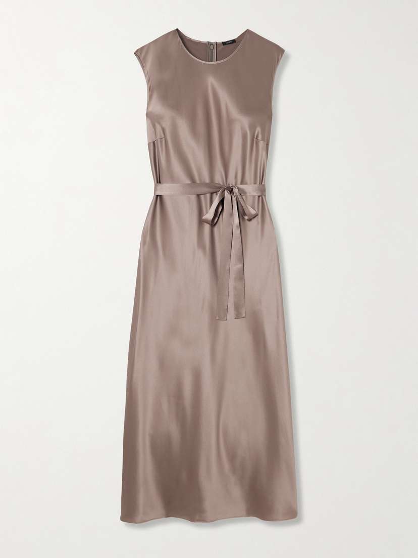 Joseph Garnier Belted Silk-satin Midi Dress