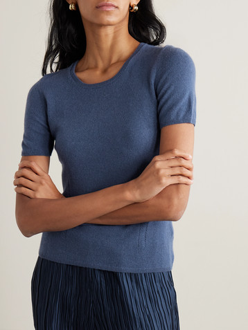 JOSEPH Pointelle-trimmed cashmere T-shirt