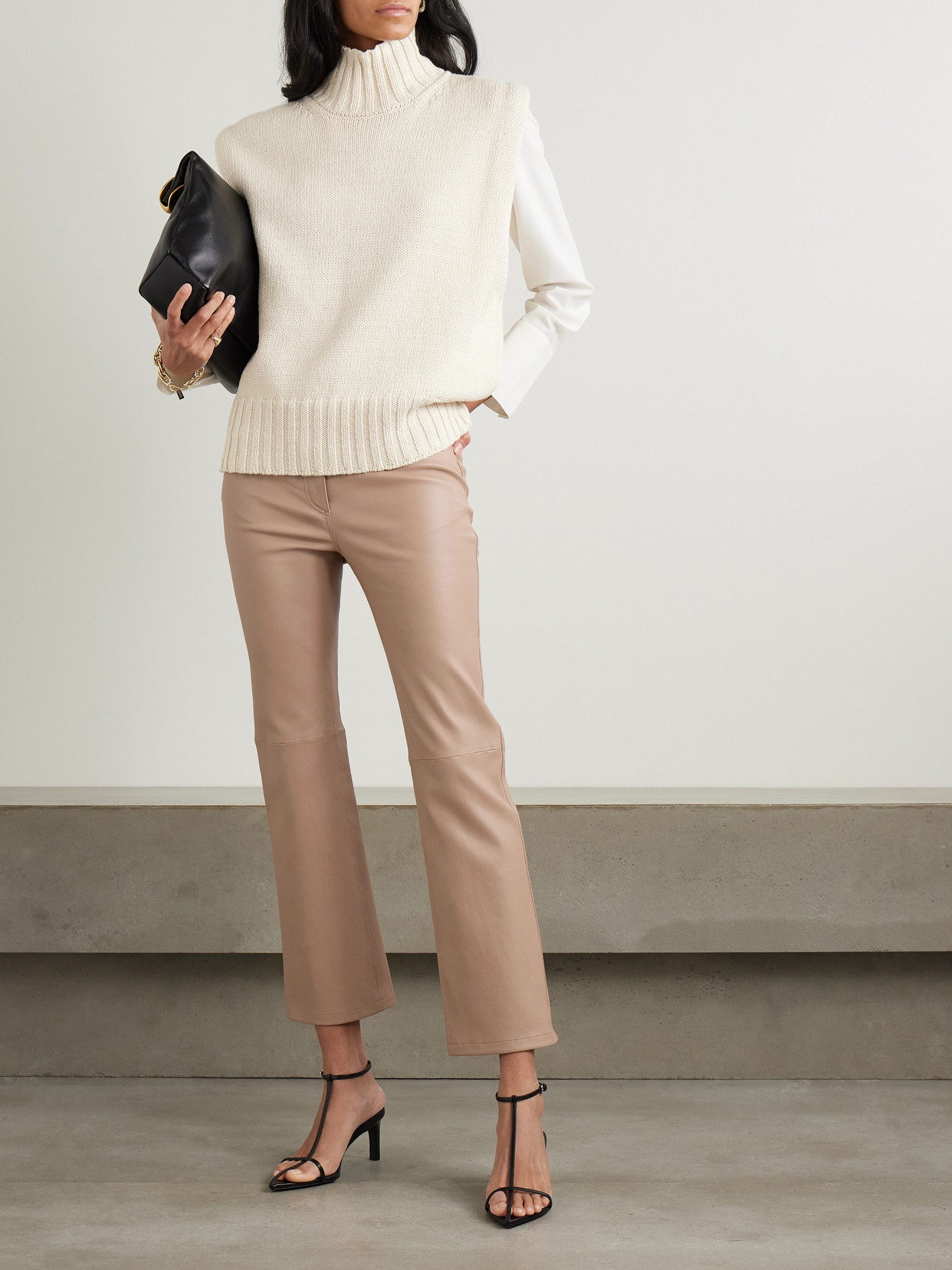 Joseph Duke Cropped Leather Straight-leg Pants In Neutrals