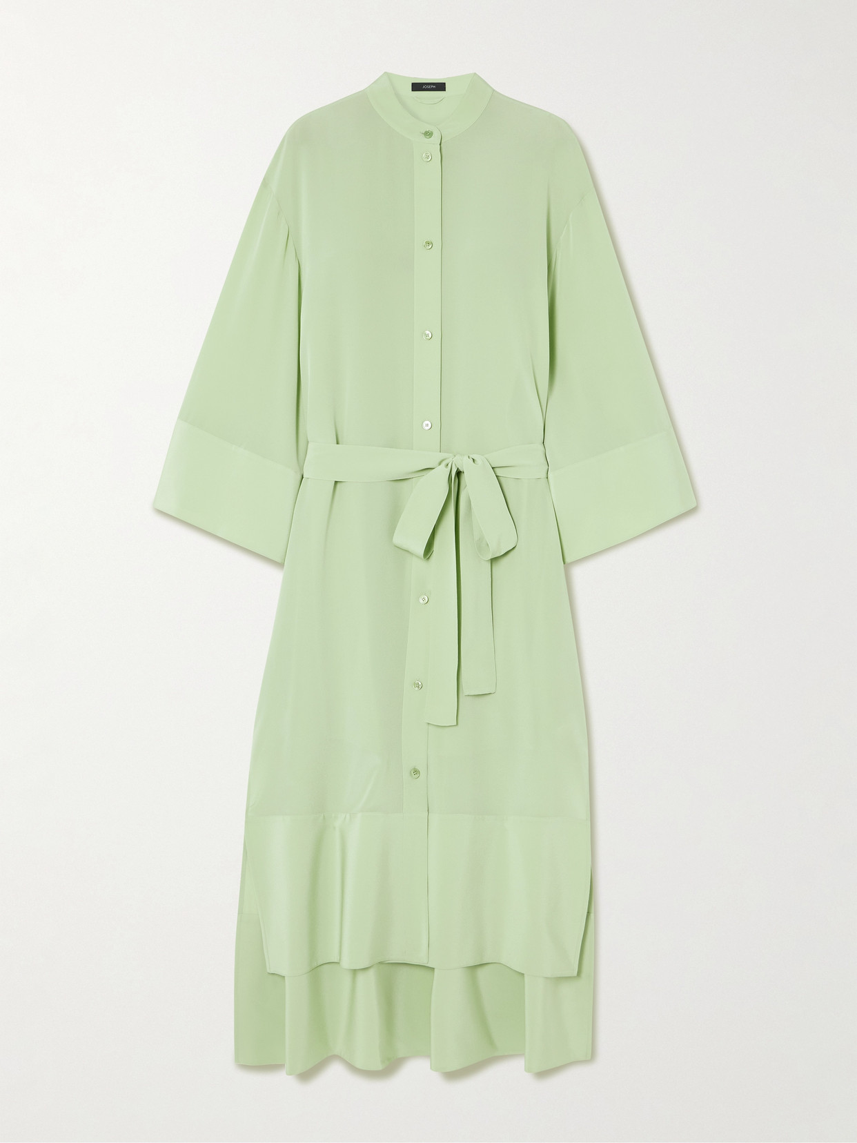 Joseph Darious Belted Pleated Silk-crepe Midi Dress In Green