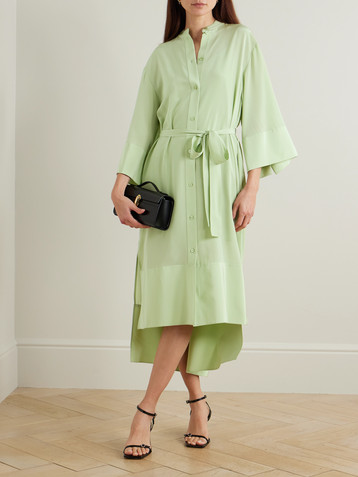 JOSEPH Darious belted pleated silk-crepe midi dress