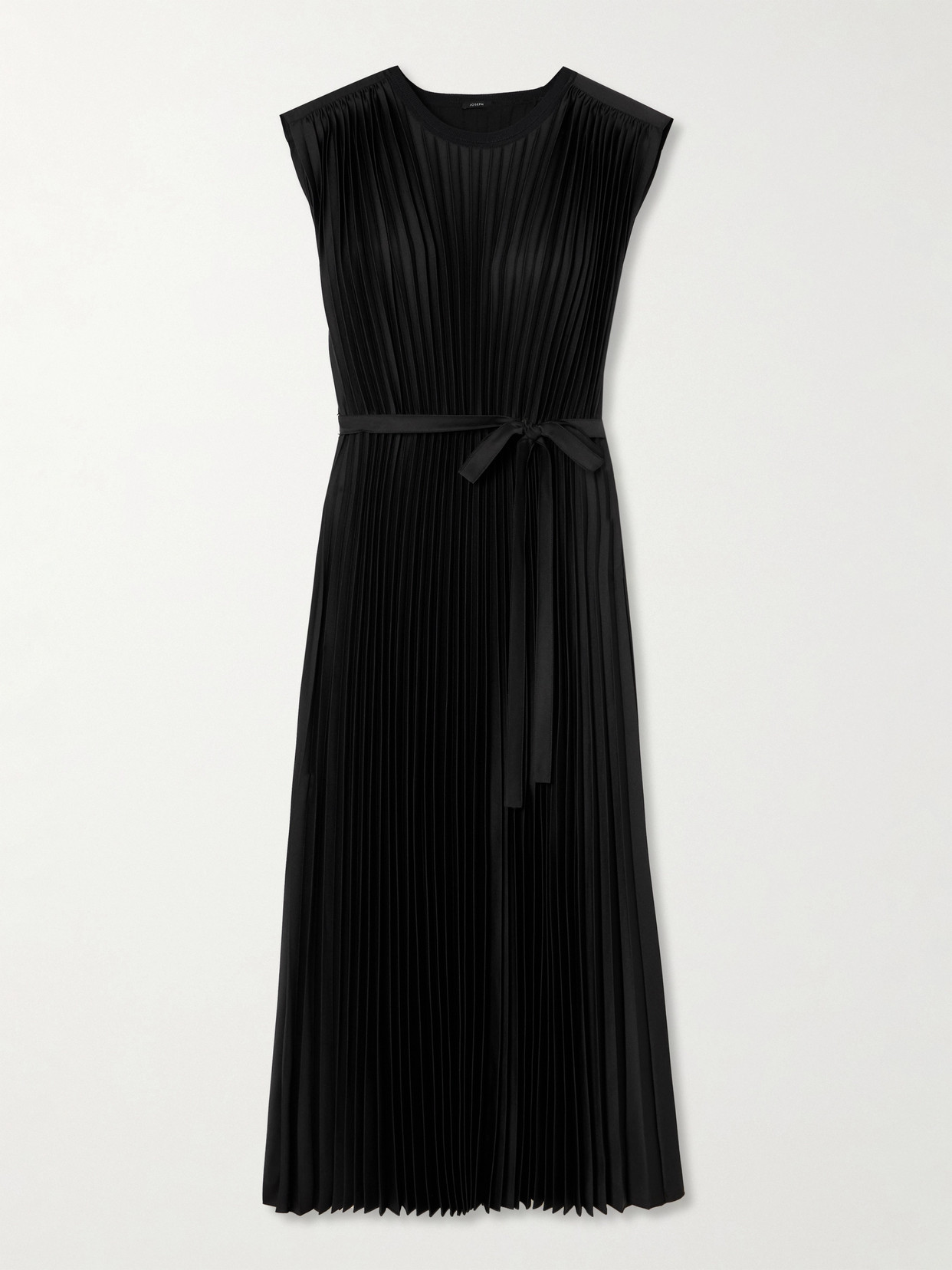 Joseph - Volta Belted Plissé Satin Midi Dress - Black
