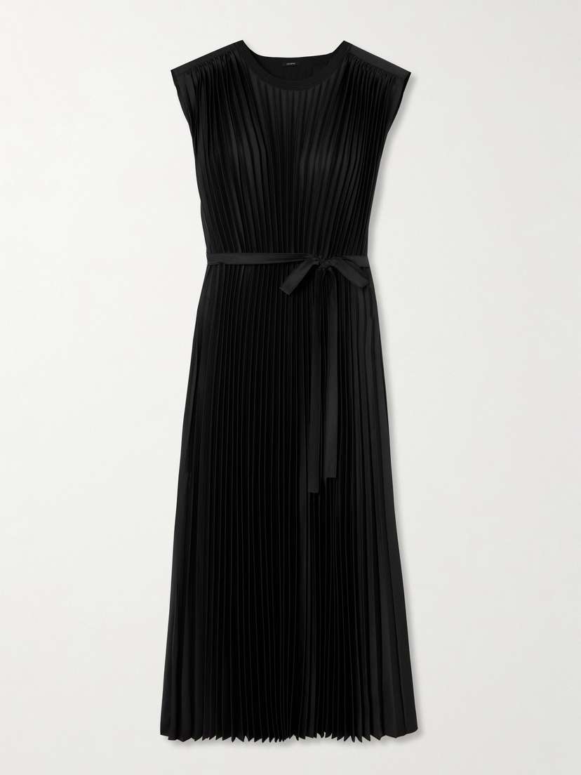 Joseph Volta Belted Plissé Satin Midi Dress