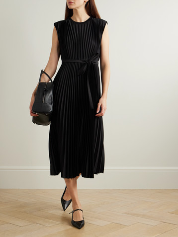 JOSEPH Volta belted plissé satin midi dress