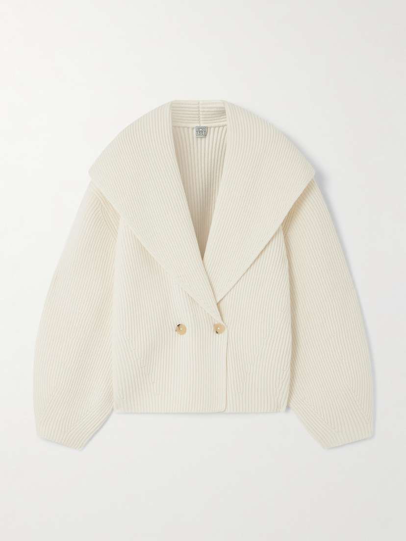 TOTEME Double-breasted Ribbed Wool-blend Cardigan - x large