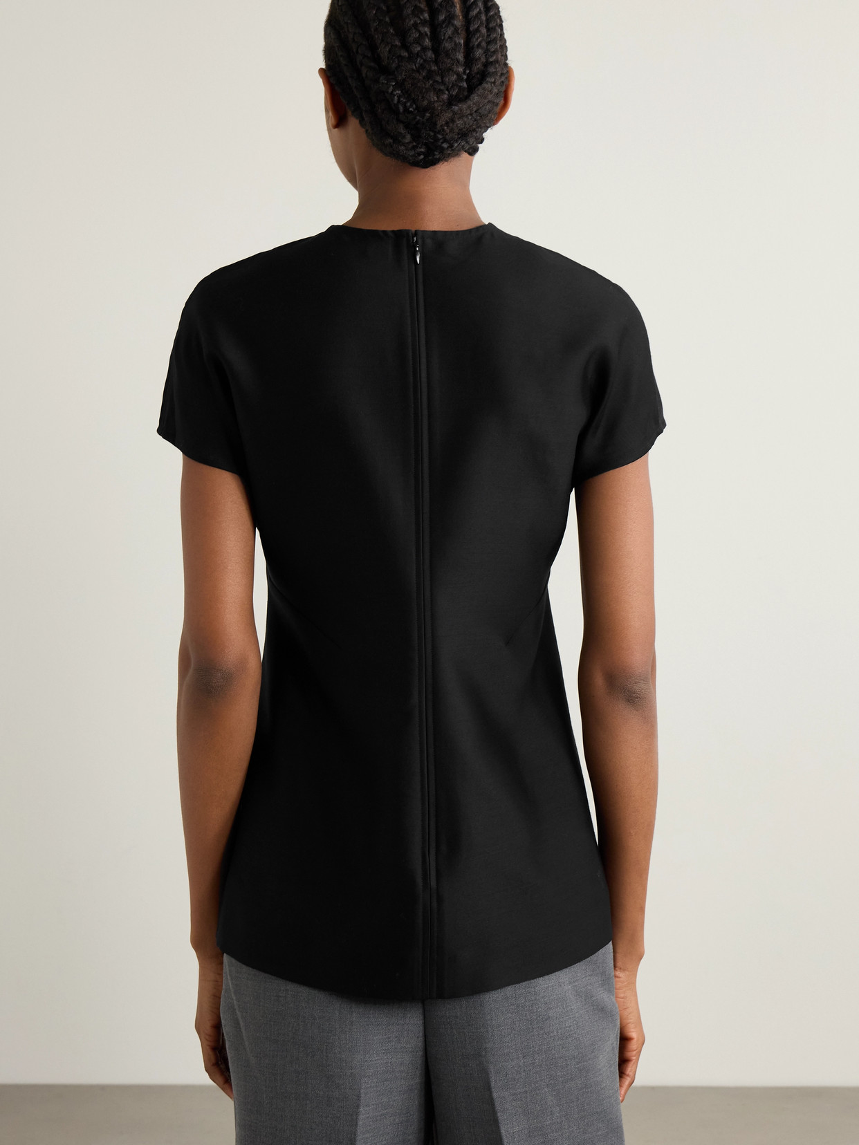 Totême Paneled Wool And Silk-blend Top In Black