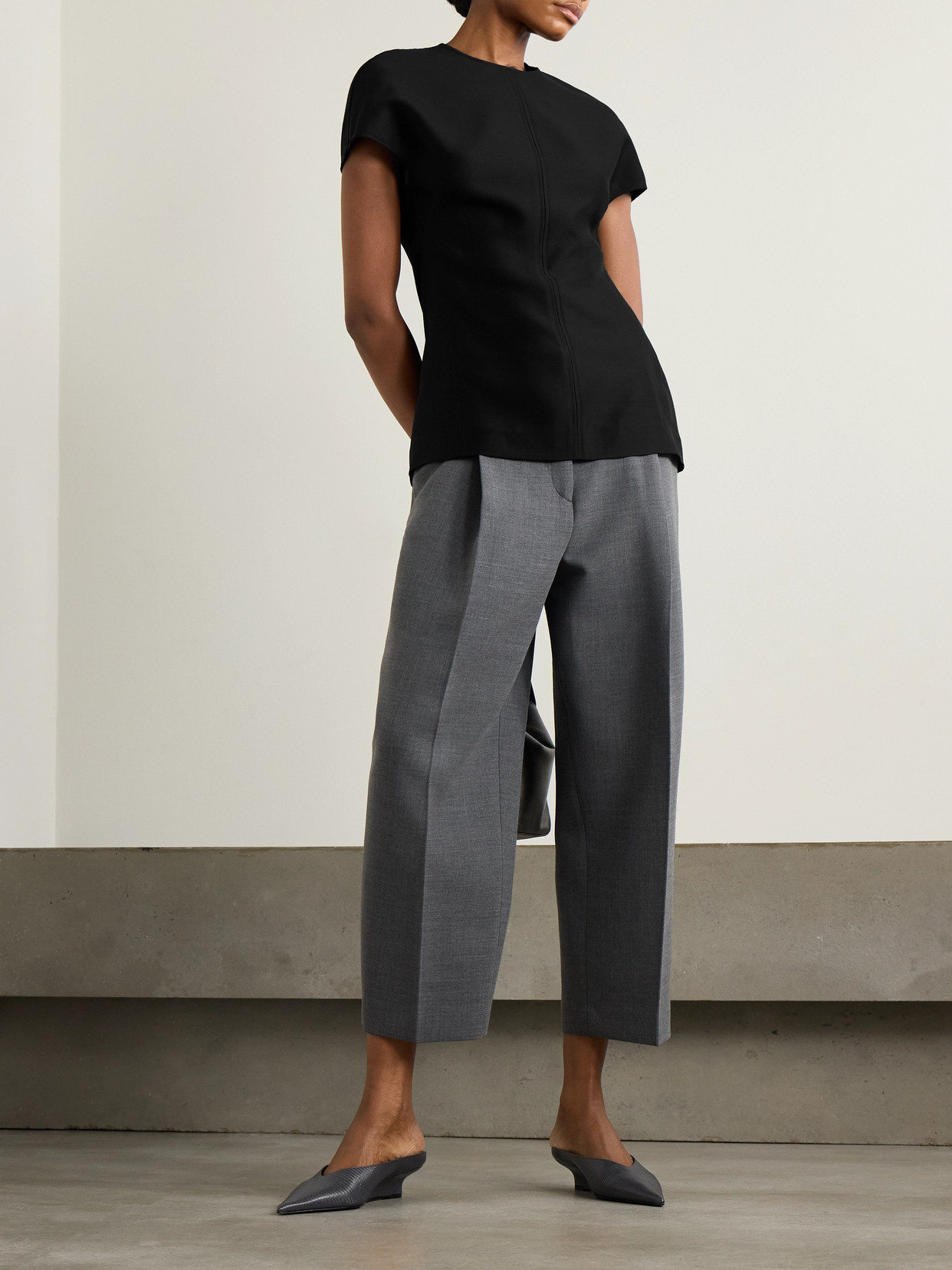 Totême Paneled Wool And Silk-blend Top In Black