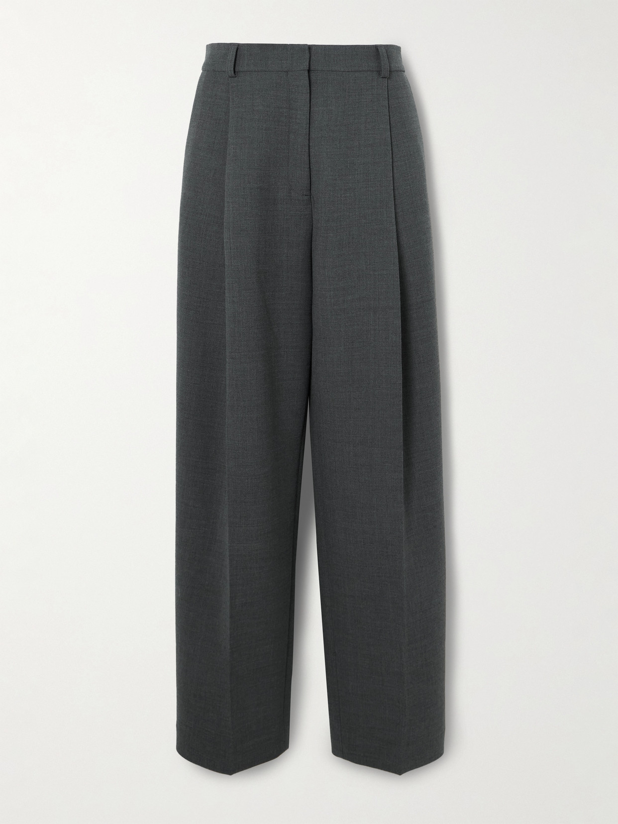 Totême Pleated Recycled-twill Straight-leg Pants In Gray