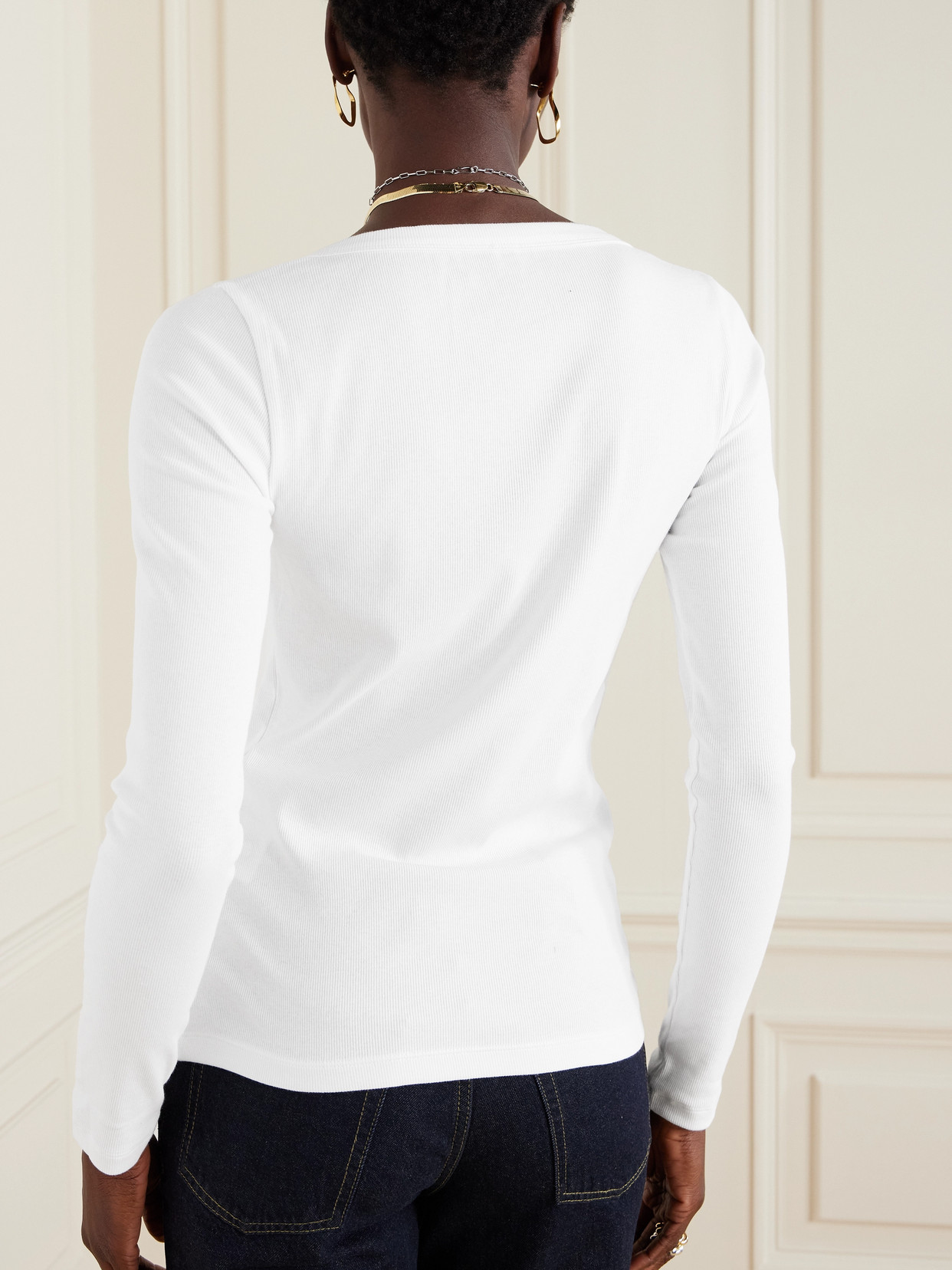 Totême Ribbed Organic Cotton-blend Jersey Top In White