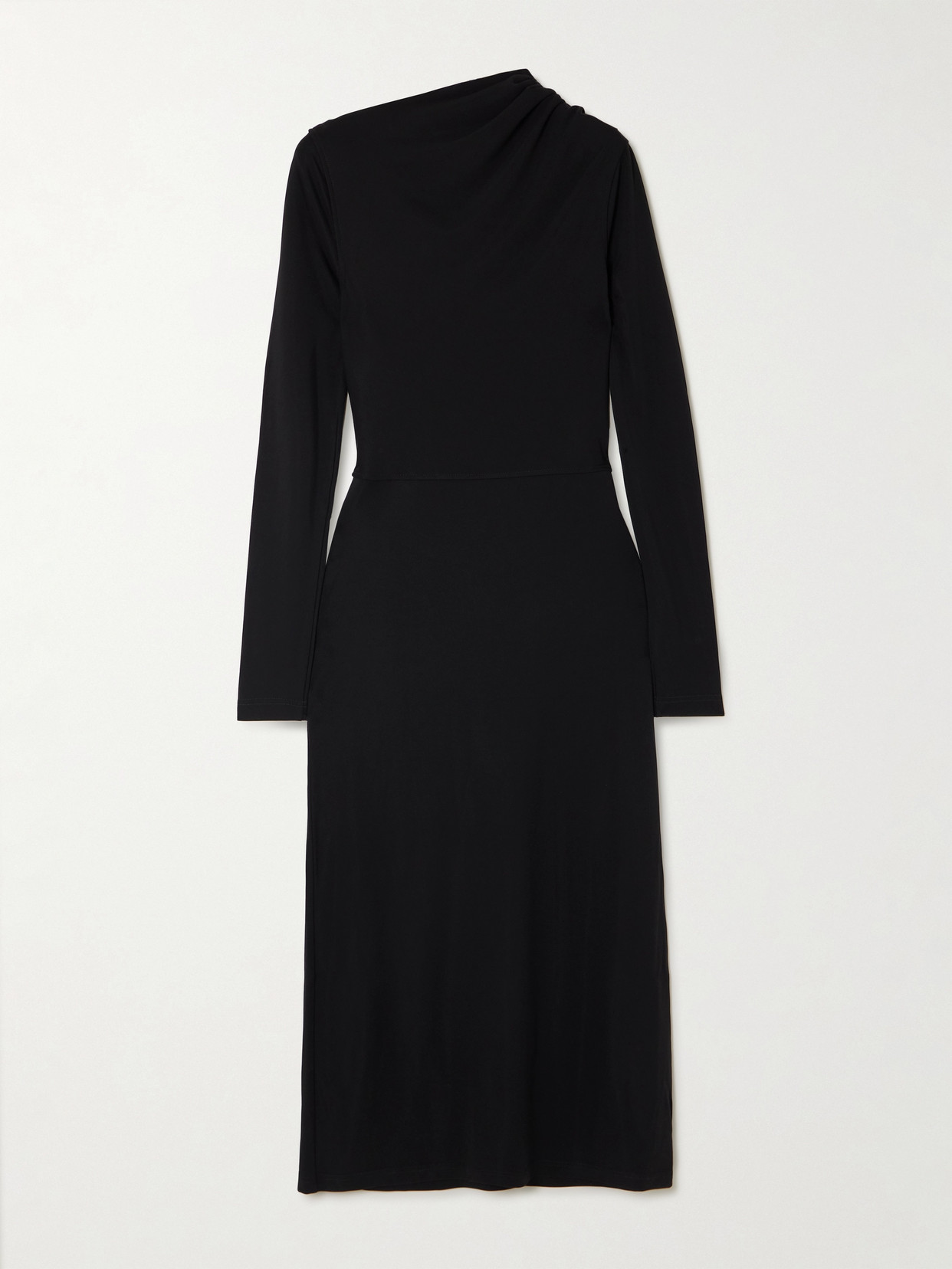 Totême Gathered Stretch-jersey Midi Dress In Black
