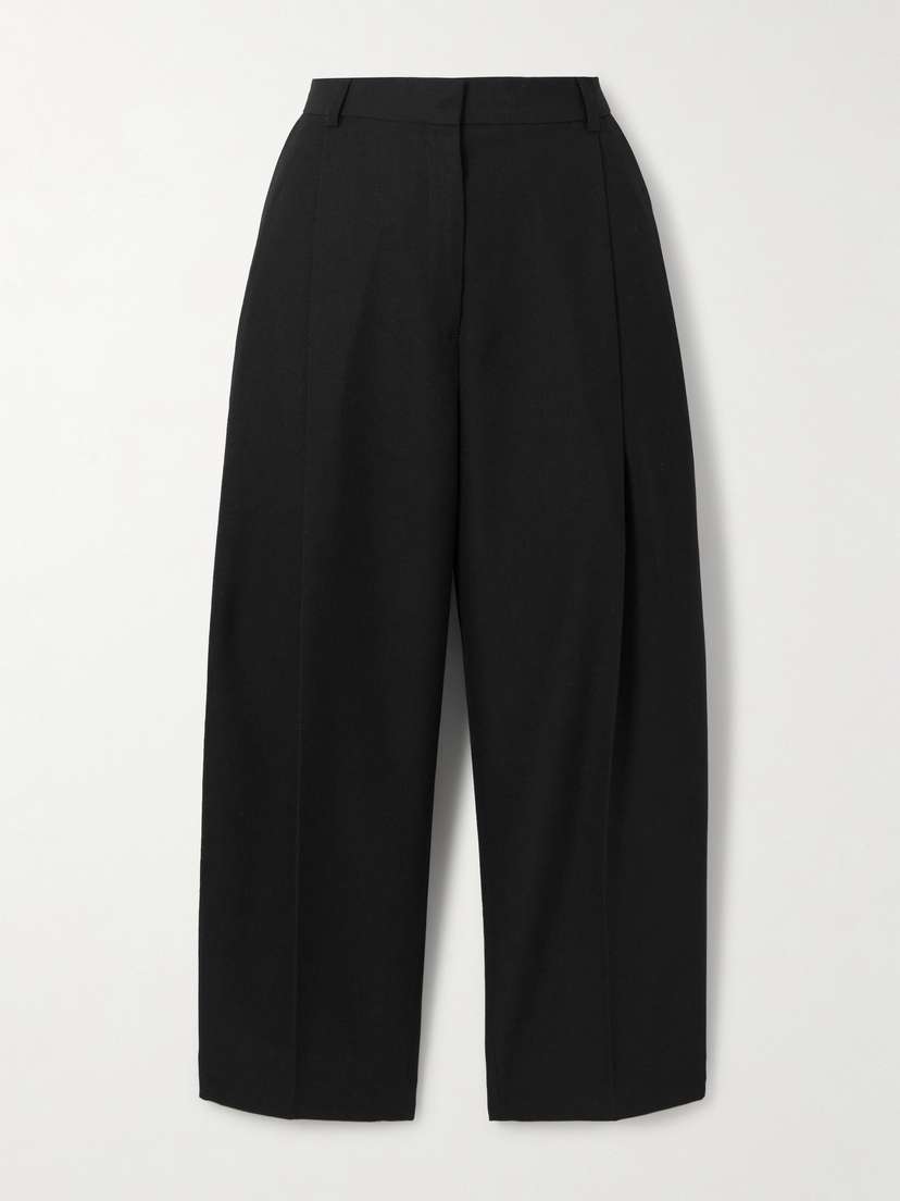 Toteme — Cropped pleated satin-trimmed recycled crepe straight-leg pants
