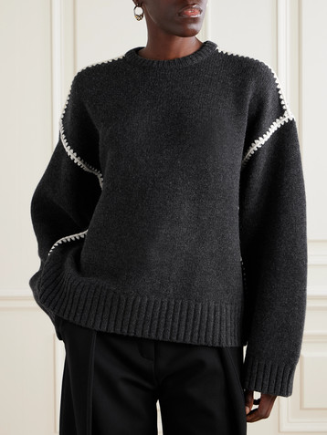 TOTEME Oversized embroidered wool and cashmere-blend sweater