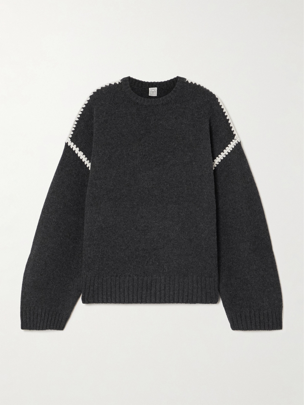 Totême Oversized Embroidered Wool And Cashmere-blend Sweater In Gray