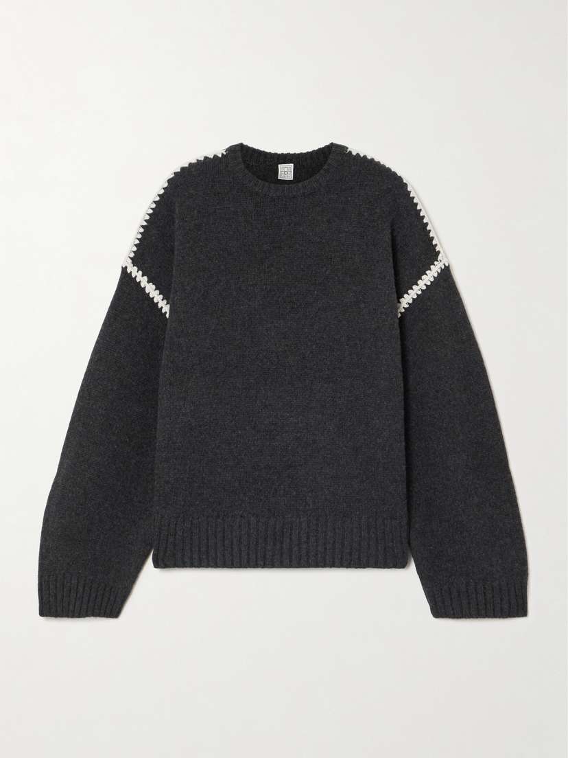 TOTEME Oversized Embroidered Wool And Cashmere-blend Sweater