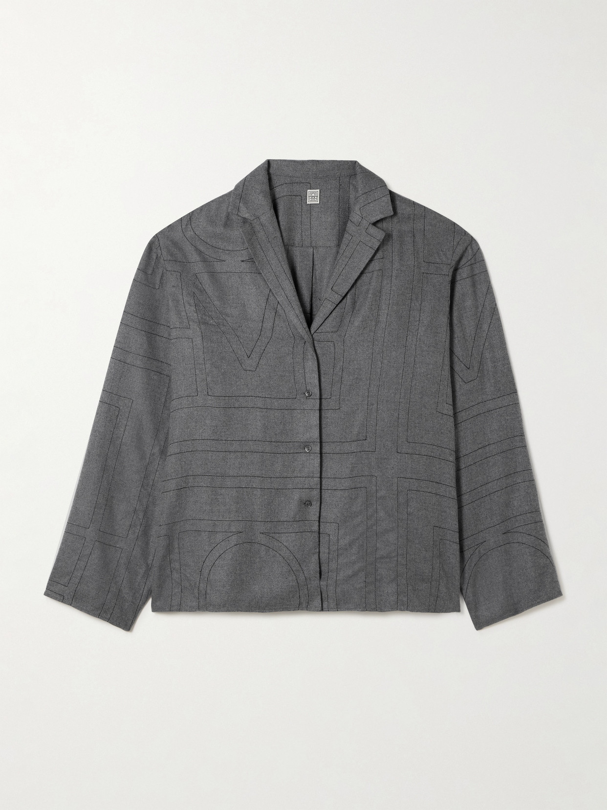 Totême Grey Shirt With Classic Lapels And All-over Monogram Print In Modal Woman In Gray