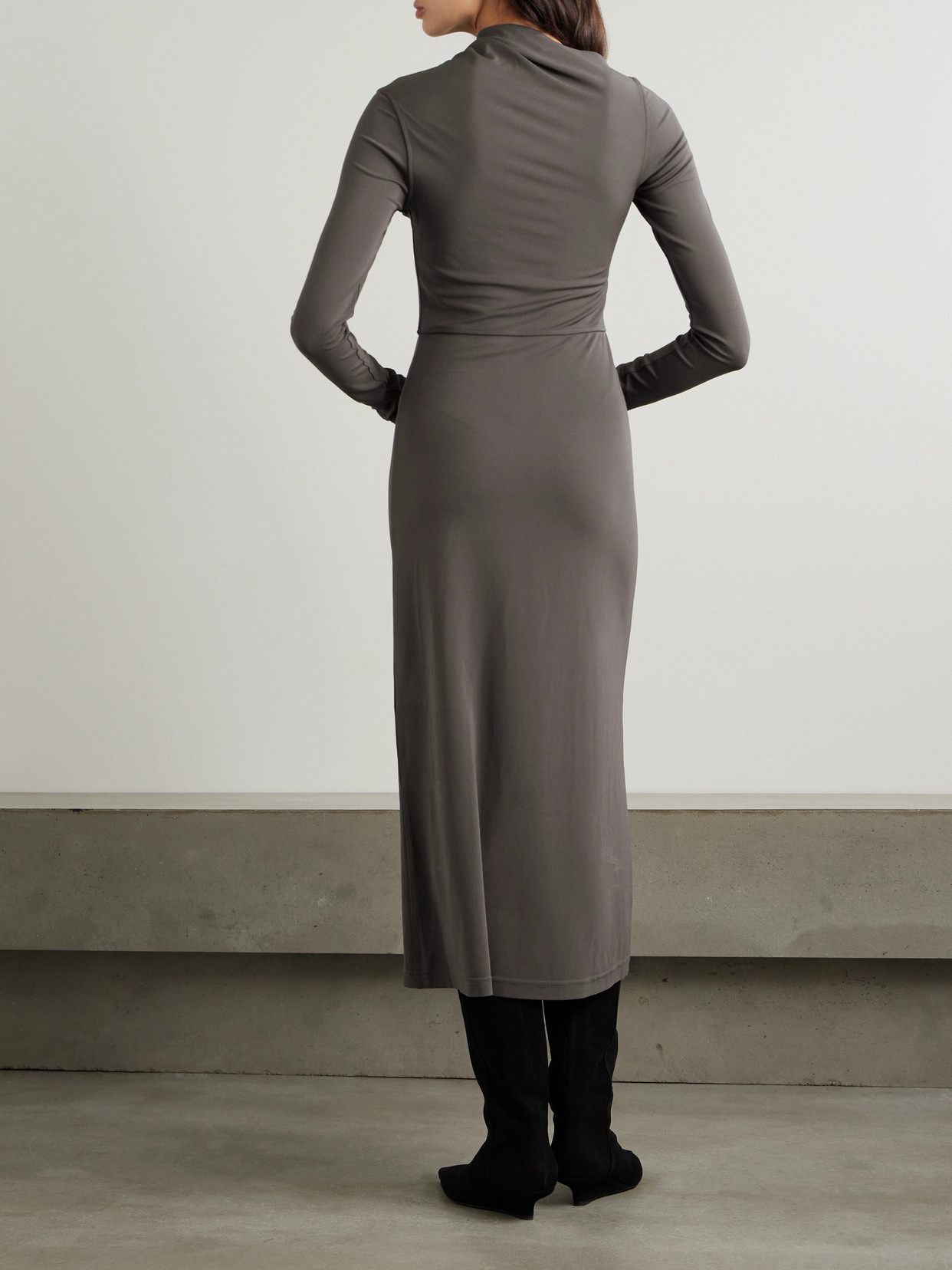 Totême Gathered Stretch-jersey Maxi Dress In Gray