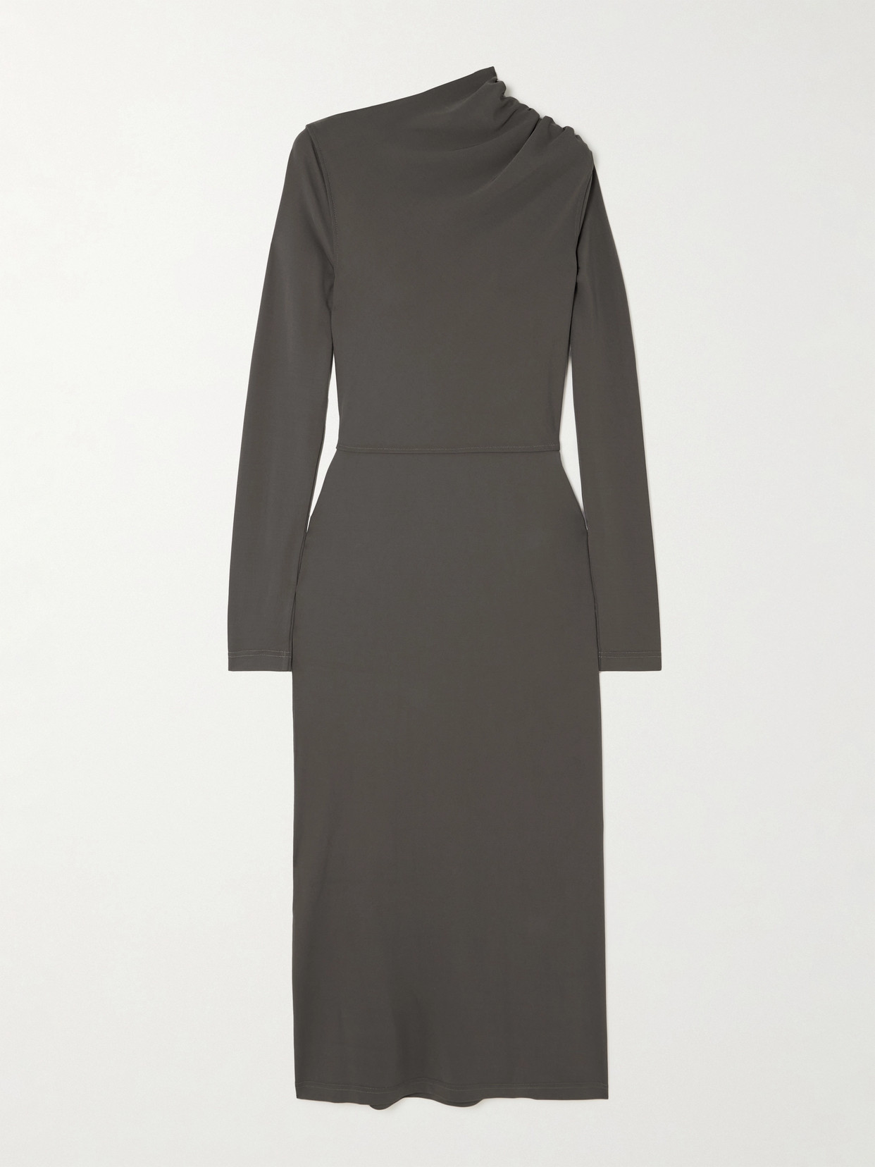 Totême Gathered Stretch-jersey Maxi Dress In Gray