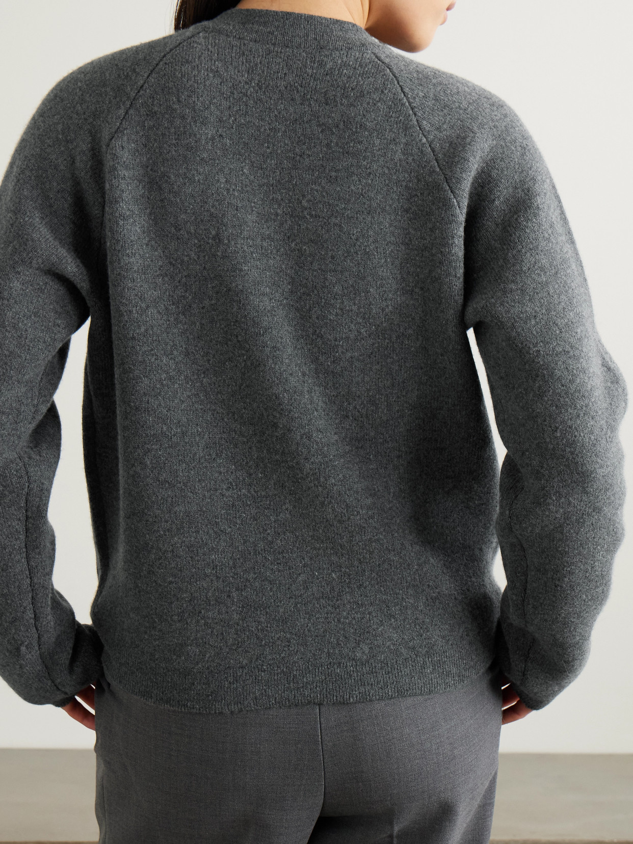 Totême Grey Crewneck Cardigan With Snap Bittons In Wool An Cashmere Blend Woman In Gray