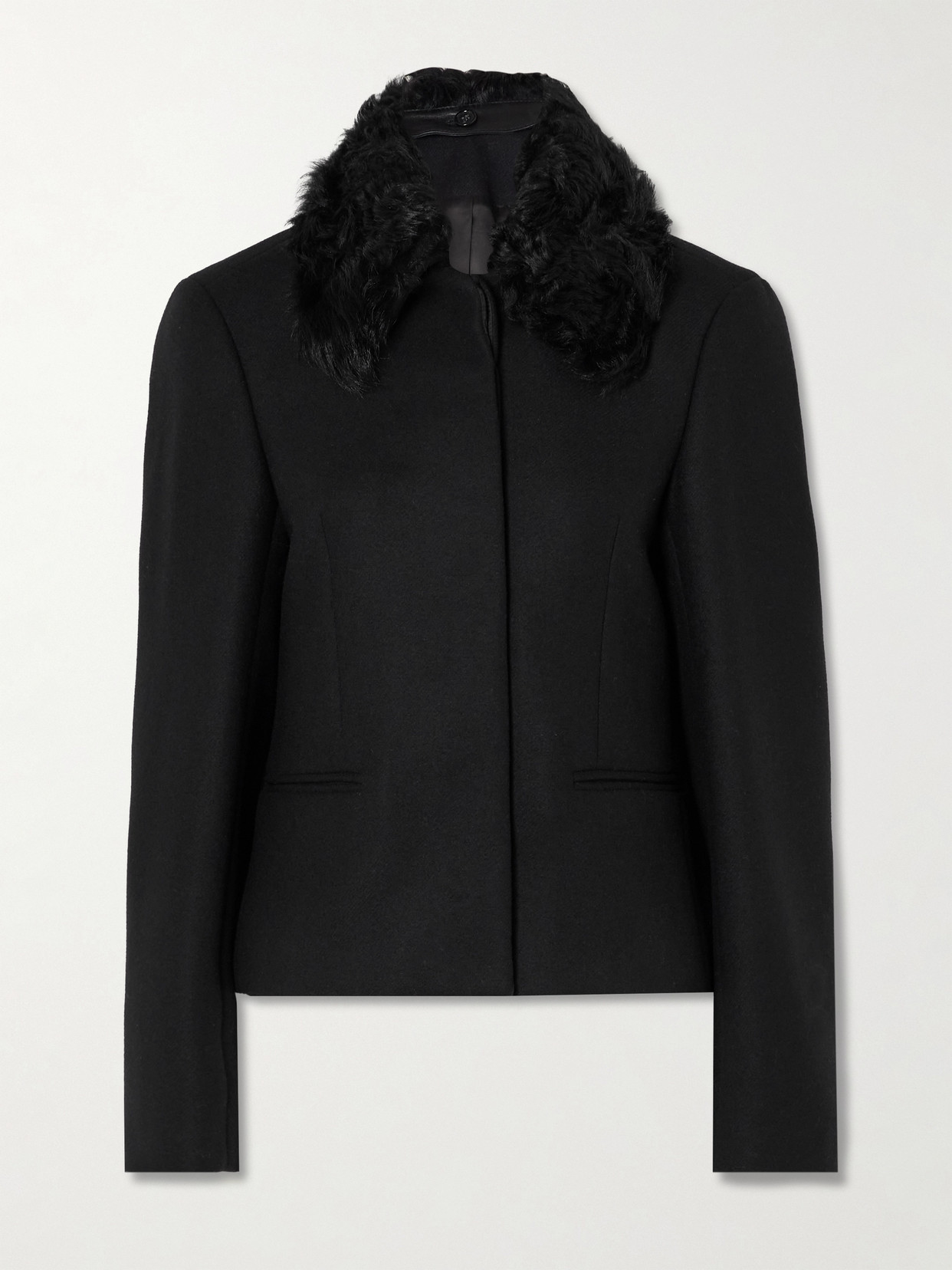 Totême Toteme Wool Blend Jacket With Removable Genuine Shearling Collar In Black