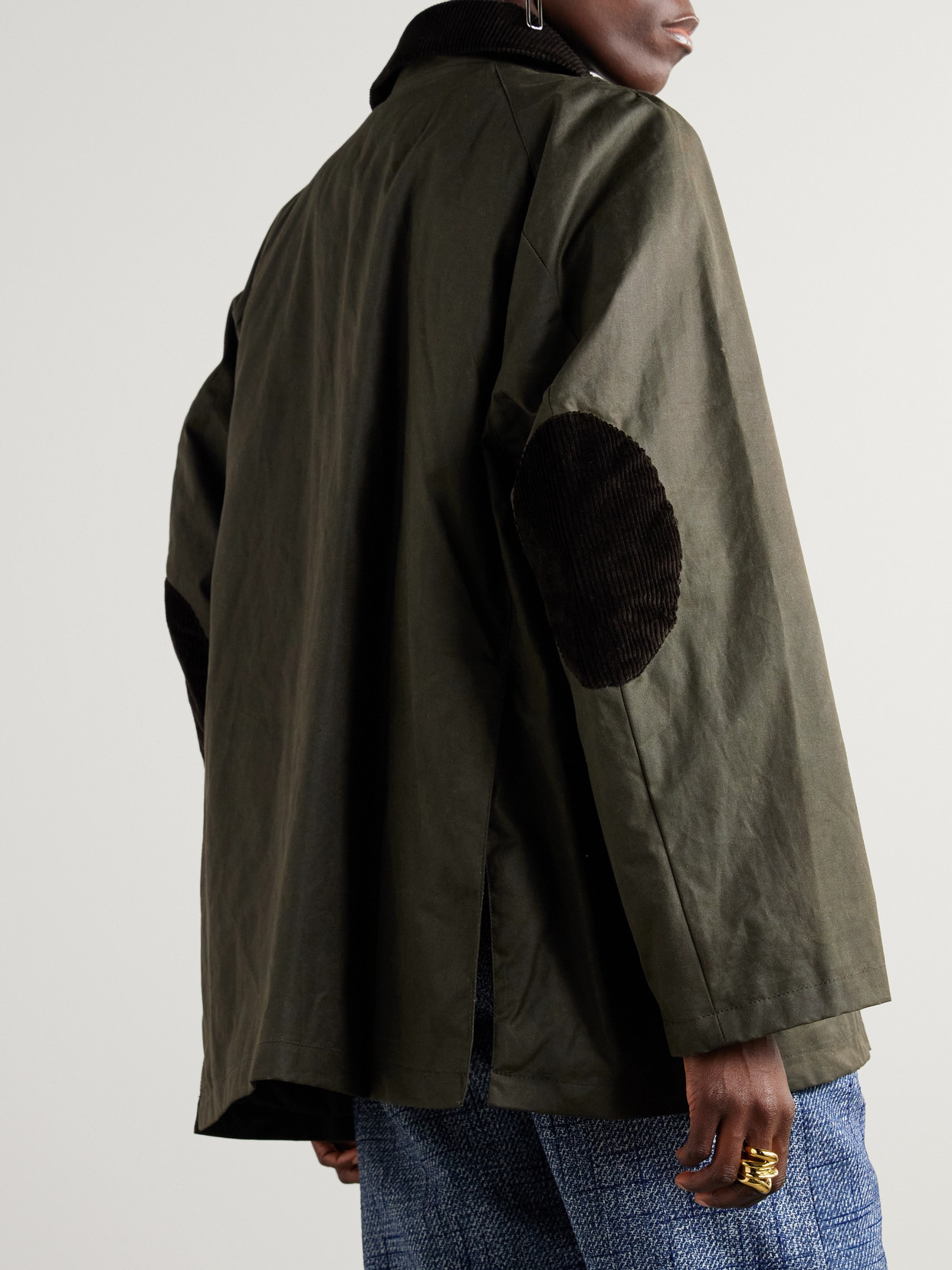 Oversized Corduroy-Trimmed Waxed Organic Cotton Jacket