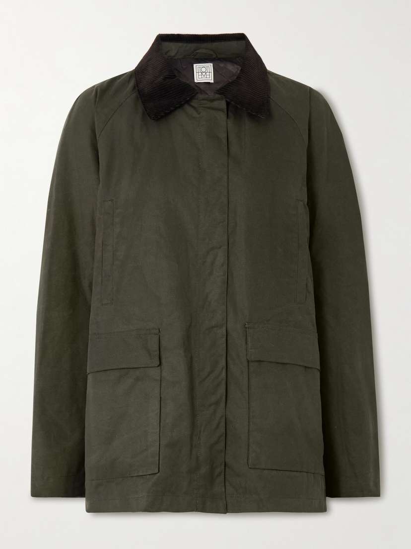 TOTEME Oversized Corduroy-trimmed Waxed Organic Cotton Jacket
