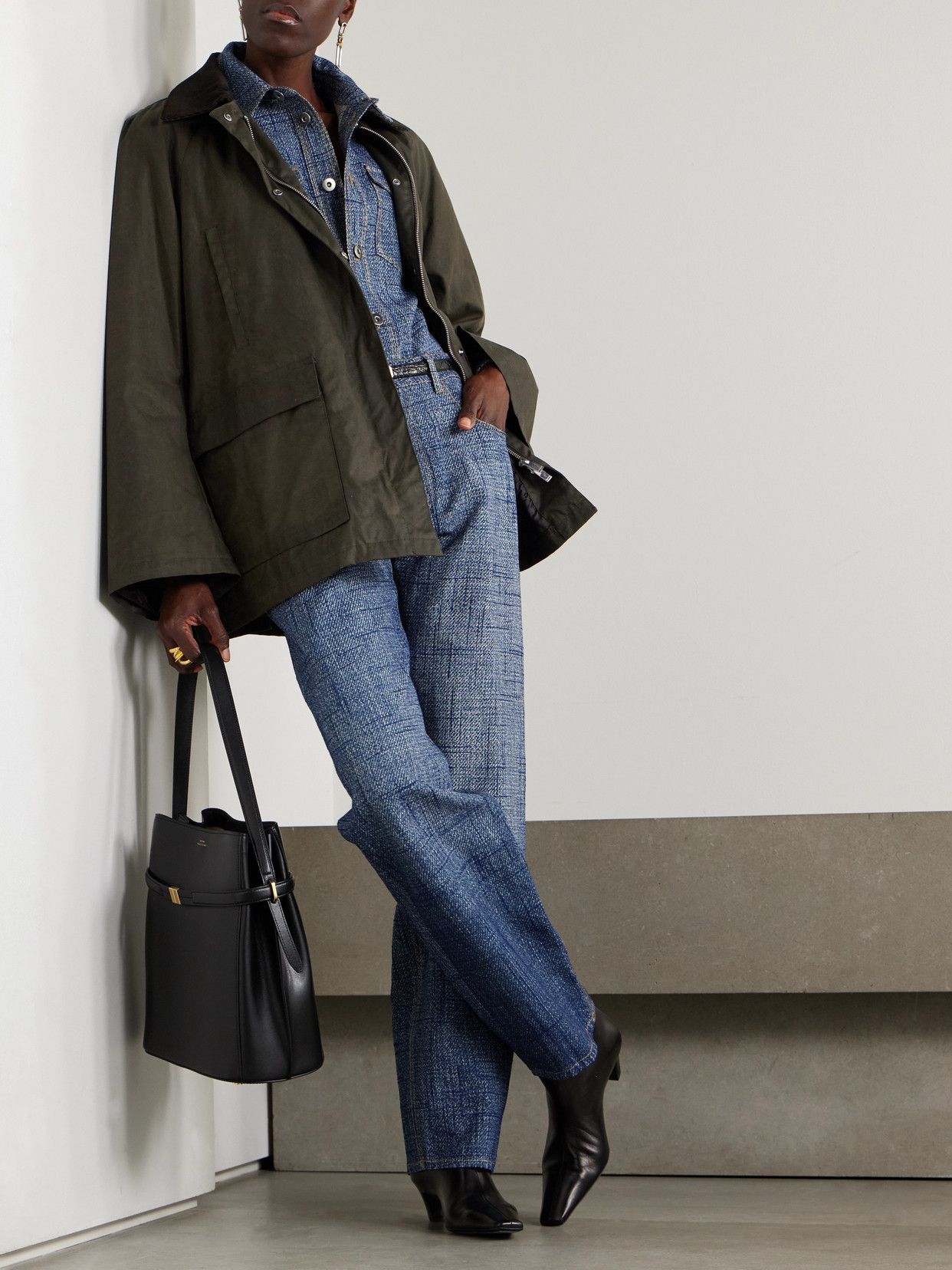 Oversized Corduroy-Trimmed Waxed Organic Cotton Jacket