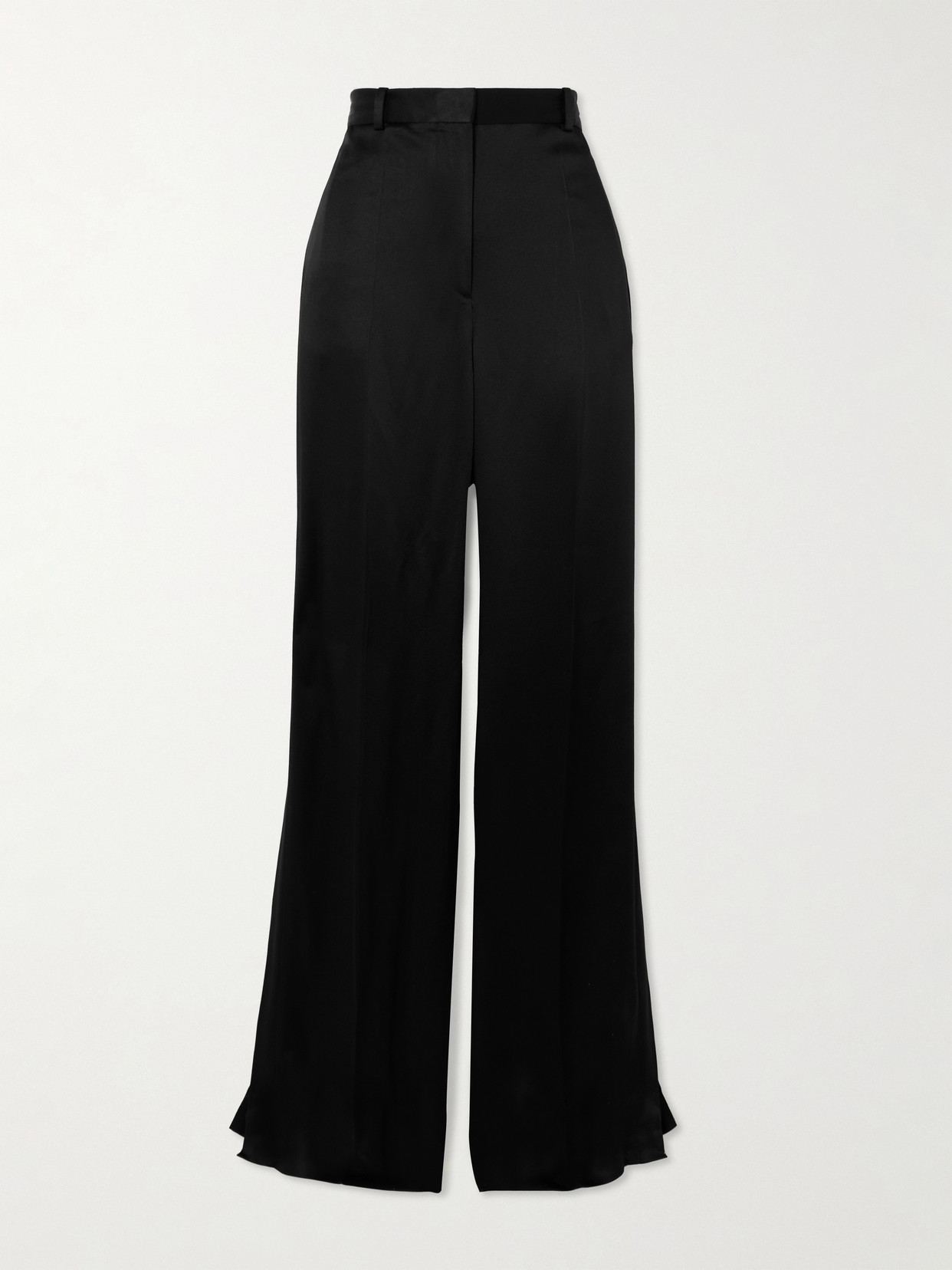 Totême Pleated Satin-trimmed Crepe Straight-leg Trousers In Black