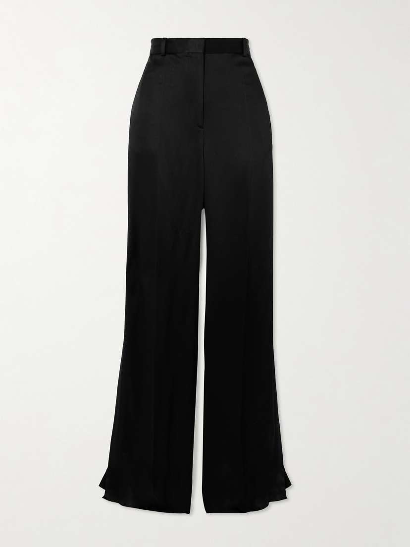 TOTEME Pleated Satin-trimmed Crepe Straight-leg Pants
