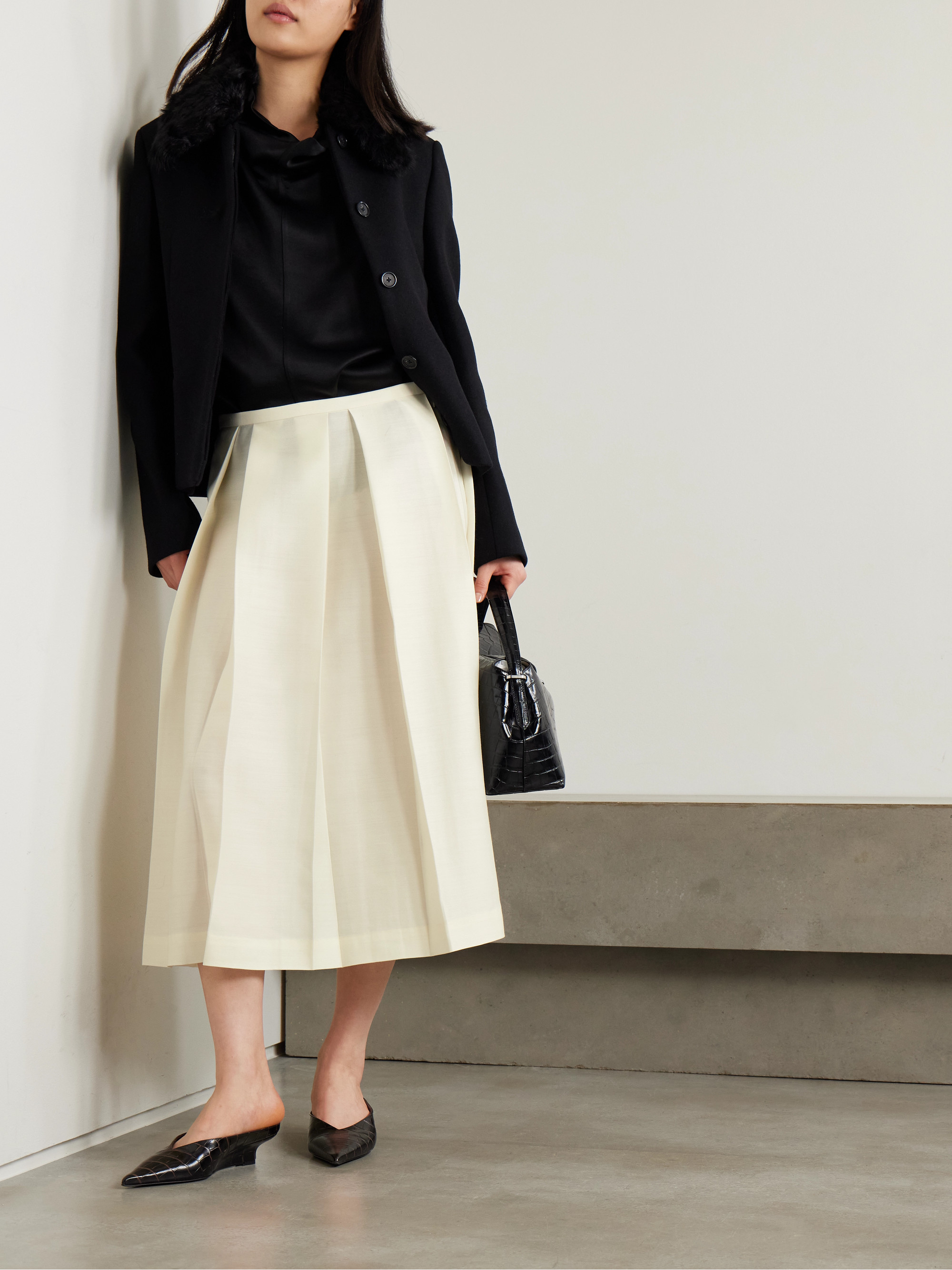 TOTEME Pleated wool and silk-blend midi skirt