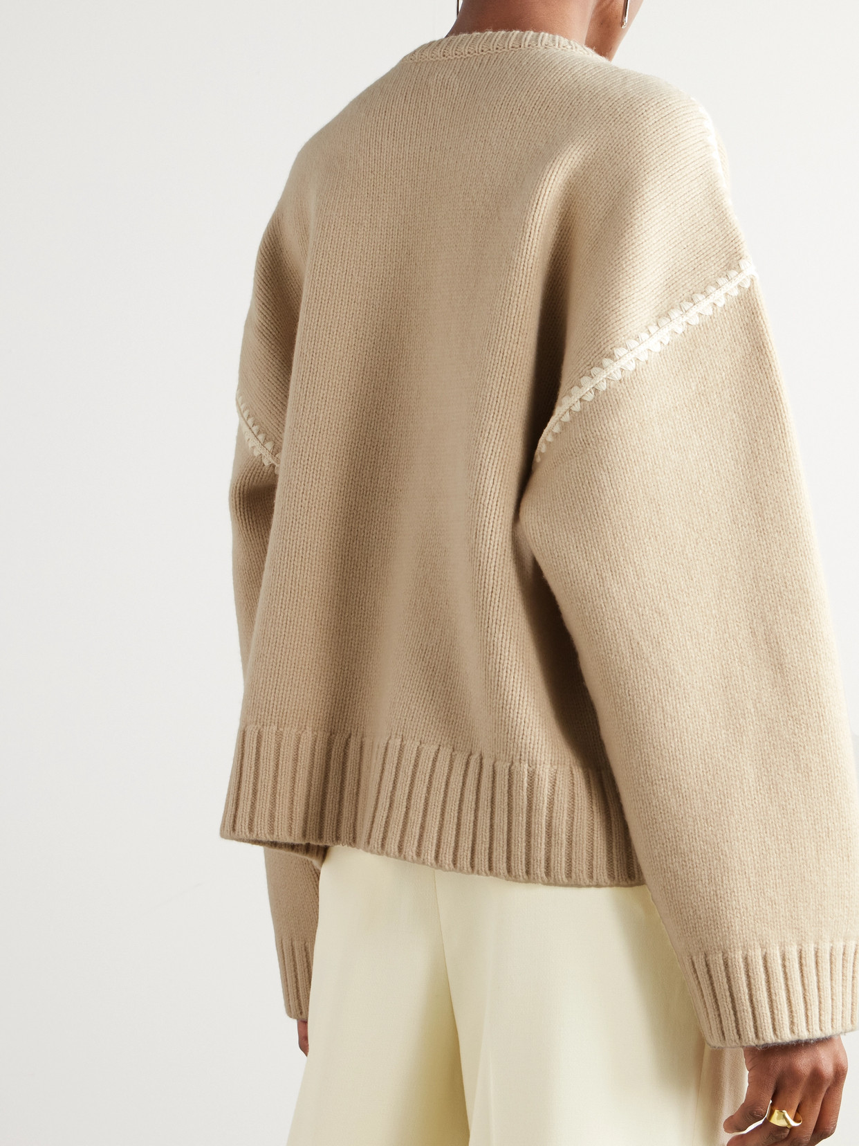 Totême Oversized Embroidered Wool And Cashmere-blend Sweater In Neutrals