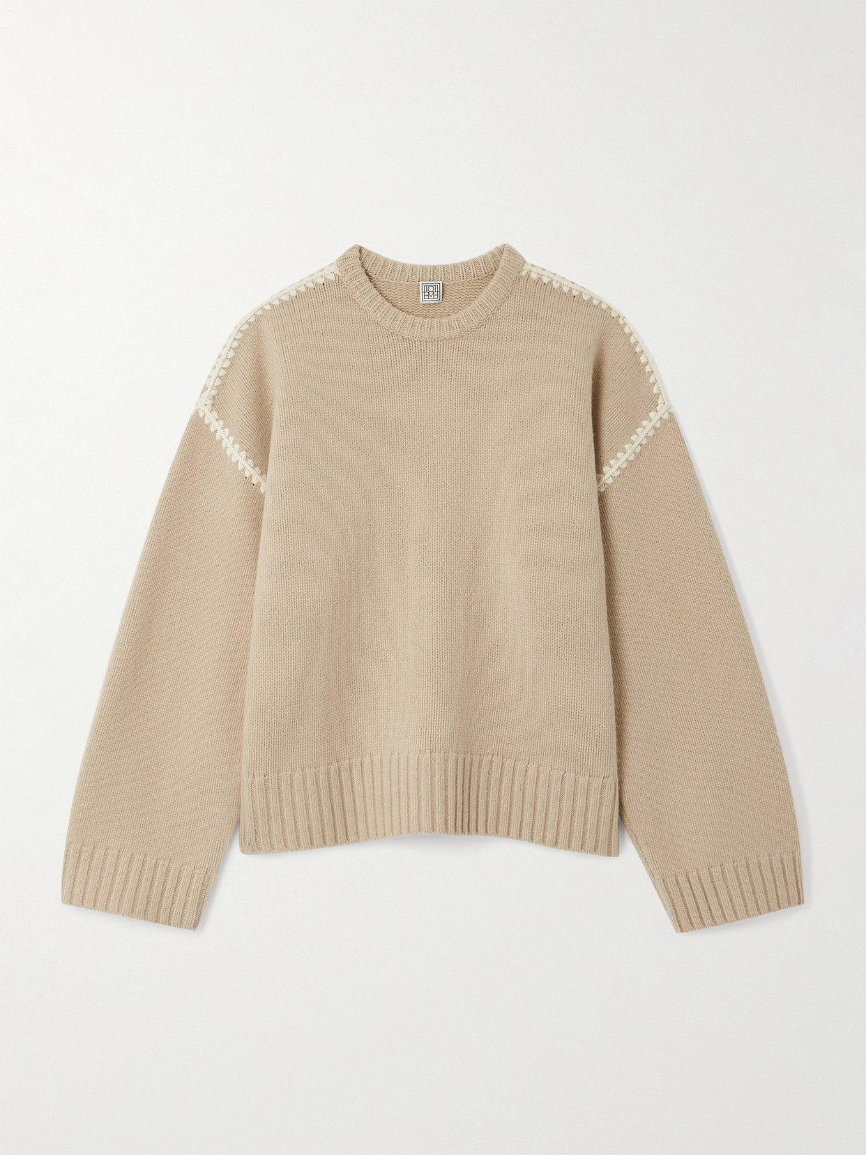 Totême Oversized Embroidered Wool And Cashmere-blend Sweater In Neutrals