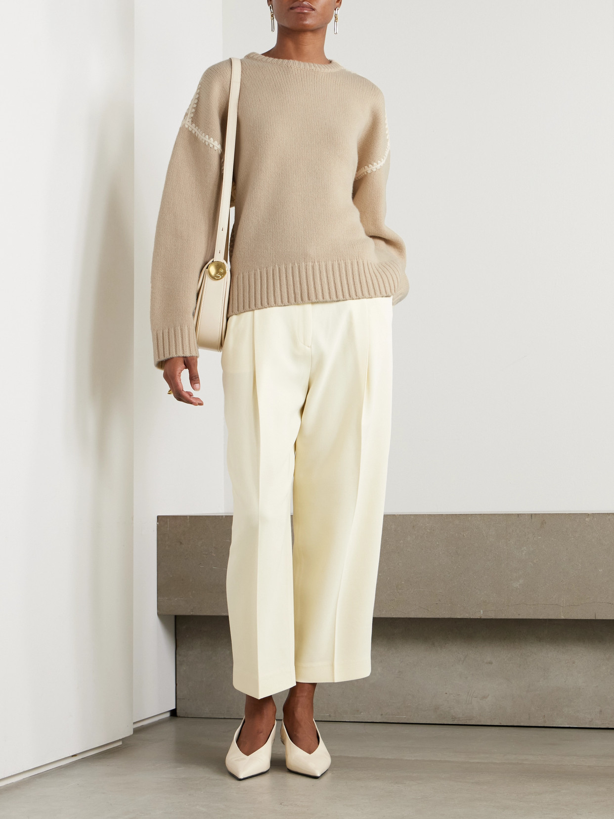 Totême Oversized Embroidered Wool And Cashmere-blend Sweater In Neutrals