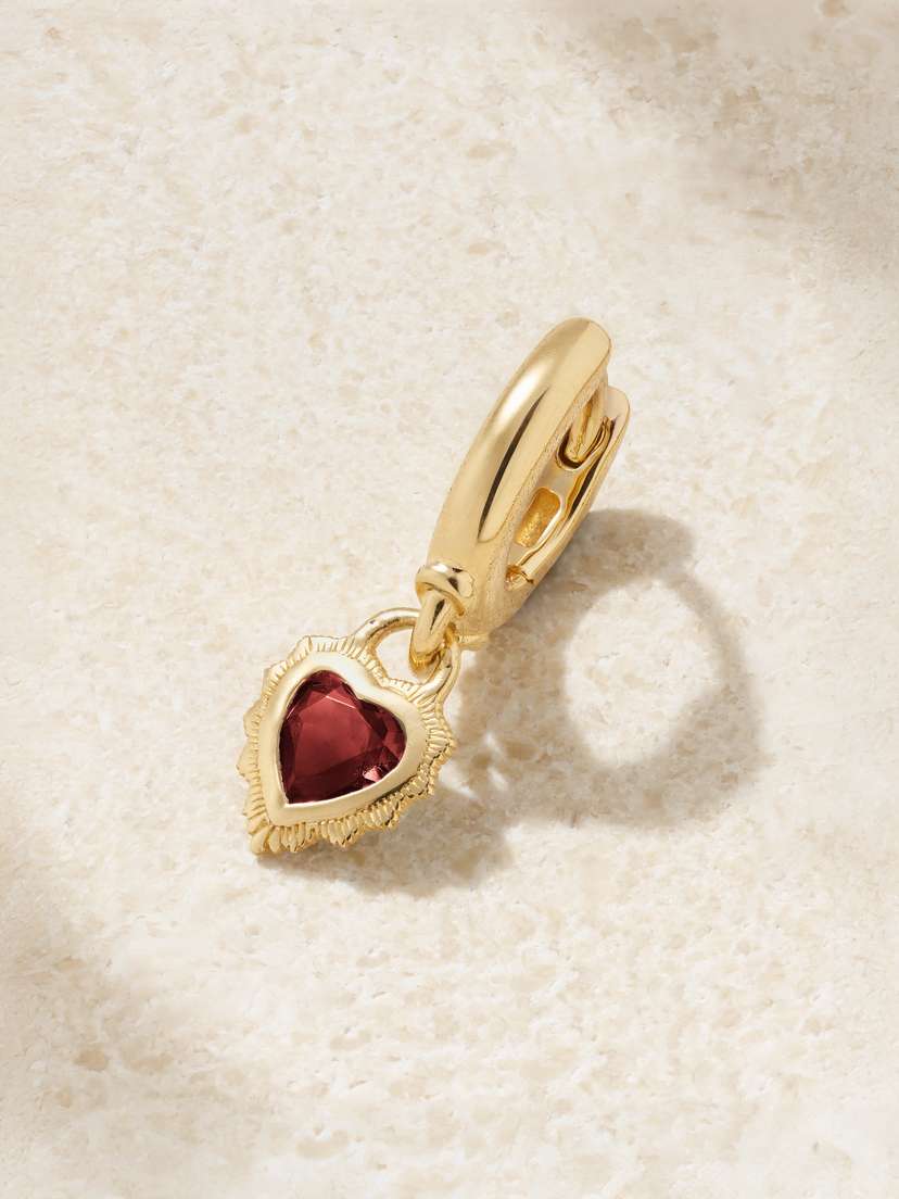 Foundrae True Love 18-karat Gold Garnet Single Hoop Earring