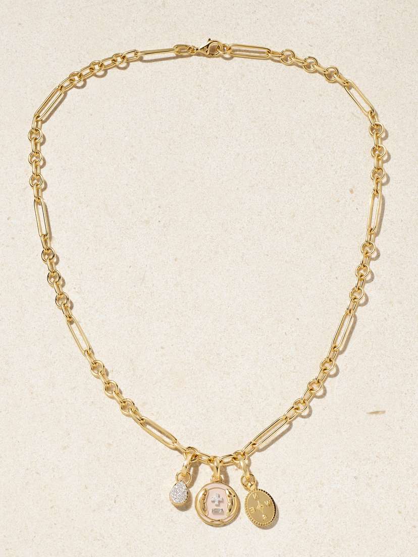 Foundrae Vivacity & Internal Compass 18-karat Gold, Enamel And Diamond Necklace