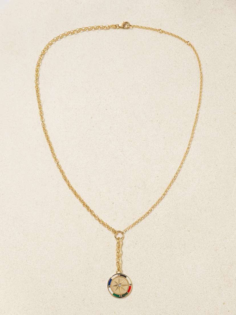 Foundrae Internal Compass 18-karat Gold, Enamel And Diamond Necklace