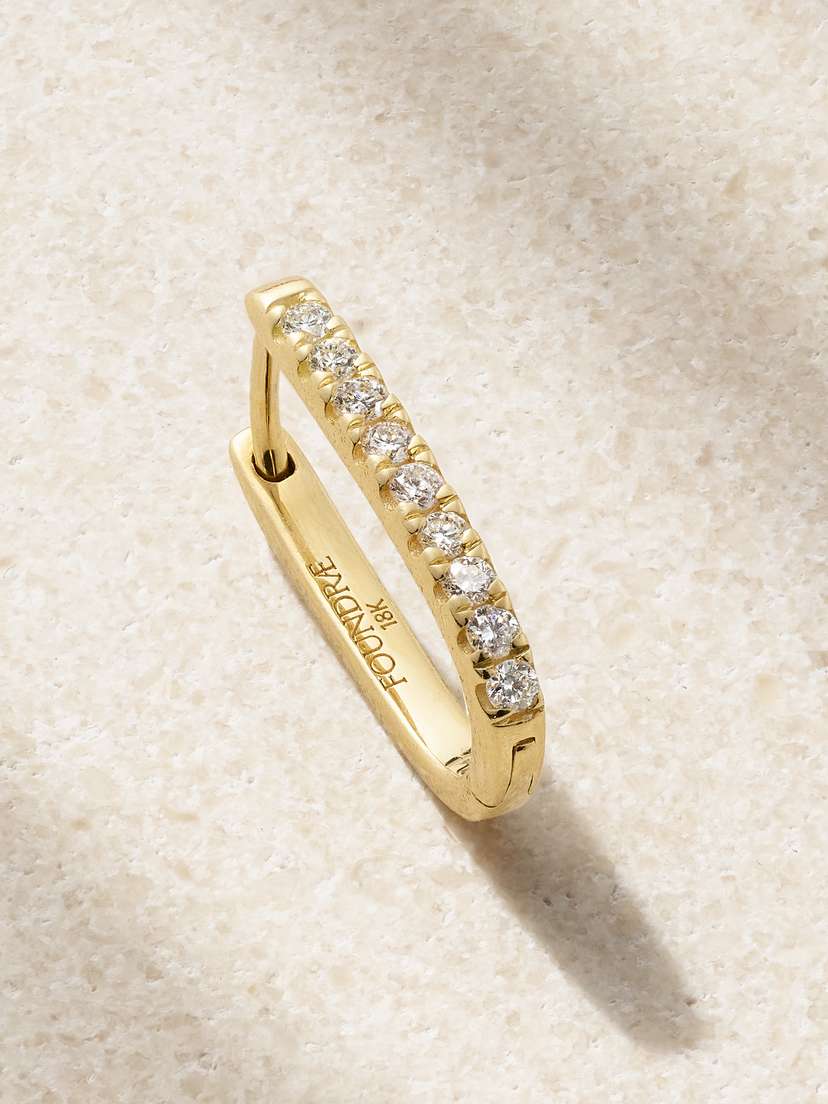 Foundrae Petite Pavé Fob 18-karat Gold Diamond Single Hoop Earring