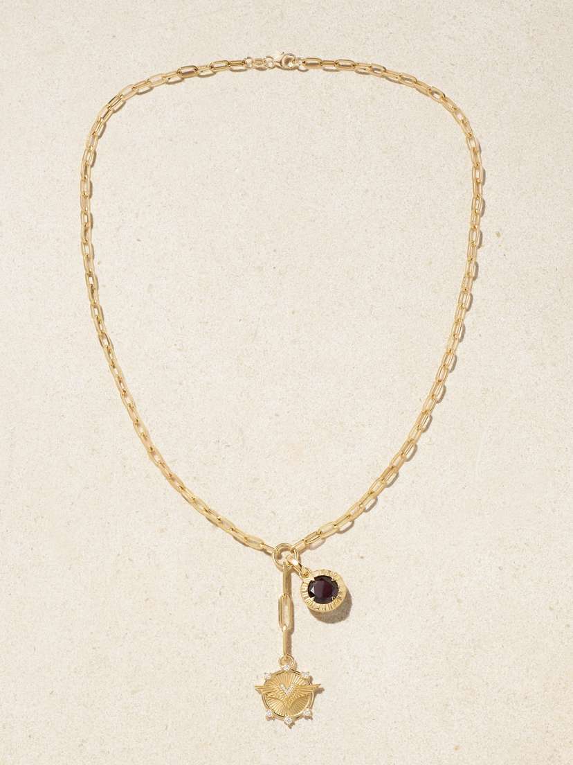 Foundrae Vivacity & Internal Compass 18-karat Gold, Garnet And Diamond Necklace